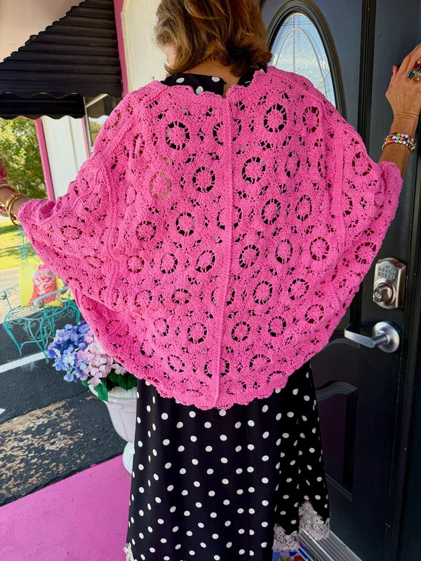 Pink Floral Crochet Shrug