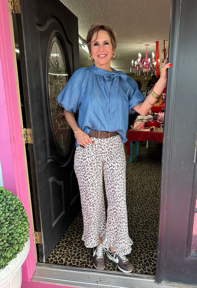 Crop Leopard Ruffle Pant