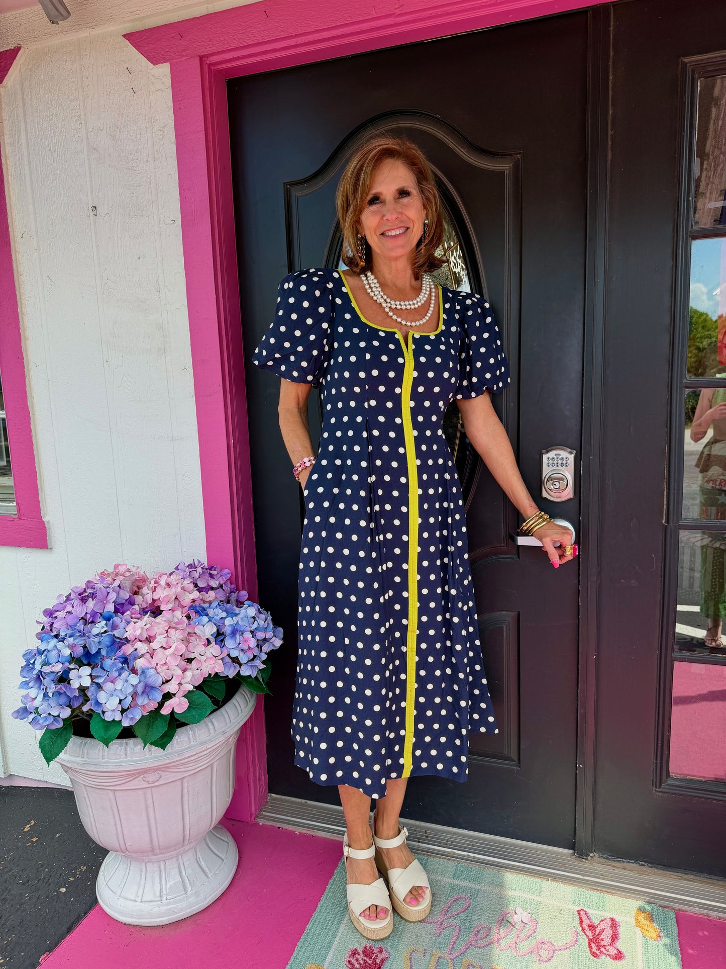 Polka Dot SS Midi Dress