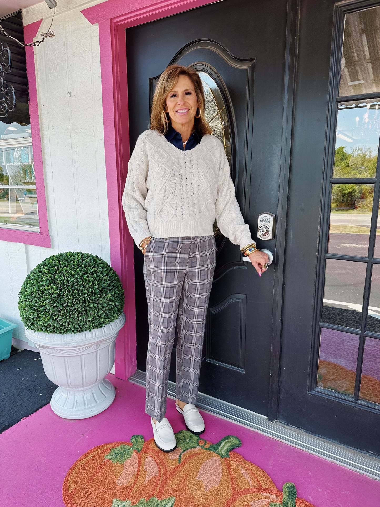 Lexi Oatmeal V-Neck Cable Sweater