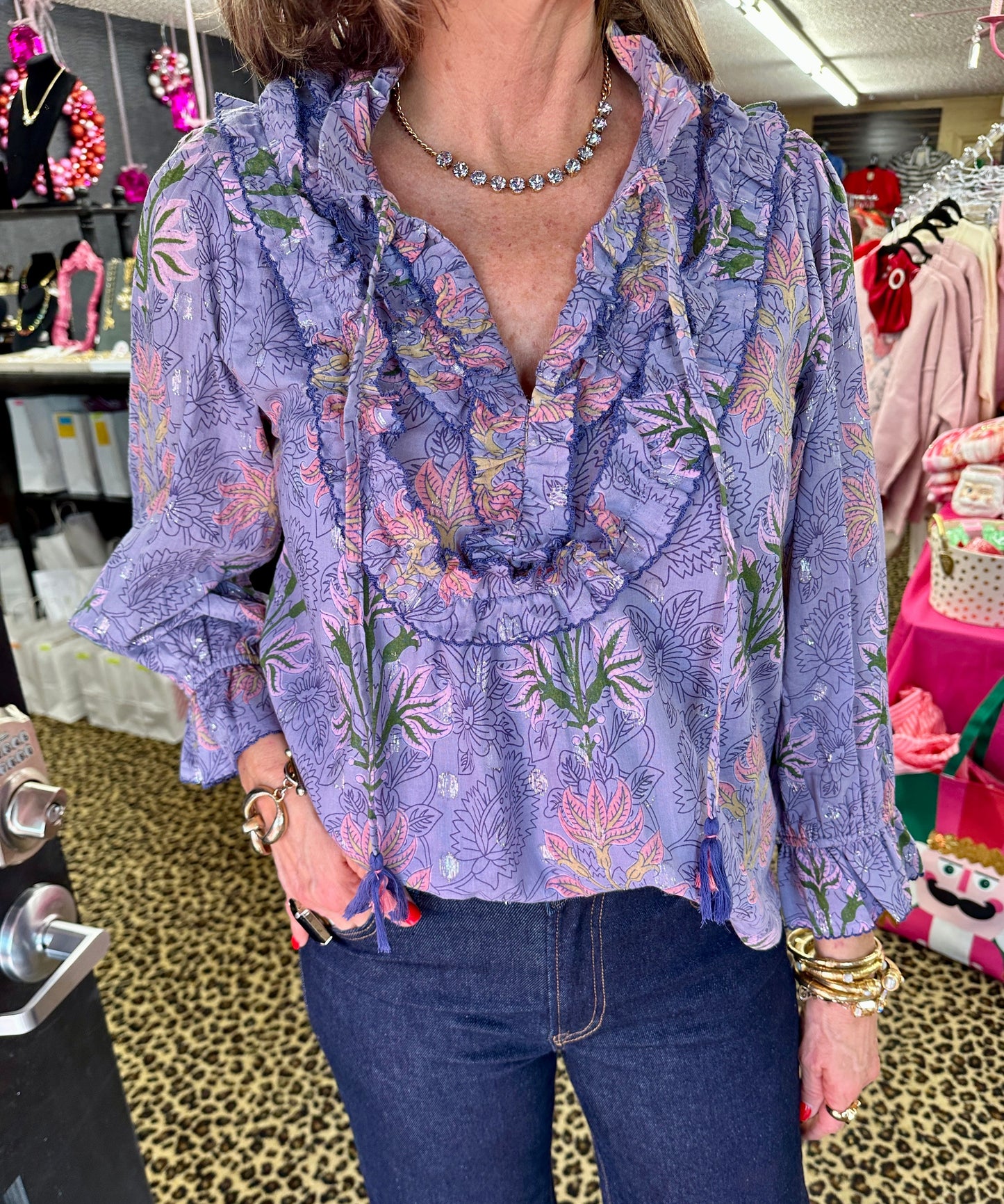 Peri Block Print & Sparkle Top