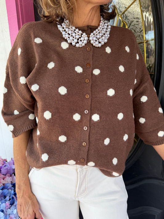 Brown Polka Dot SS Cardi