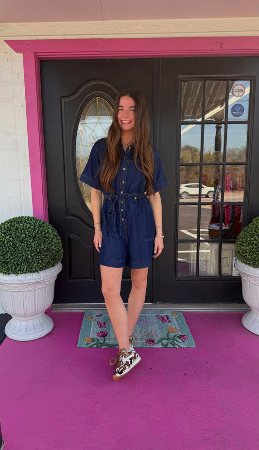 Mariselle Belted Denim Romper