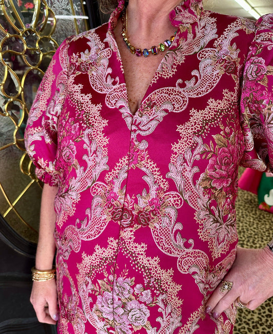 Berry Floral Embroidered Dress