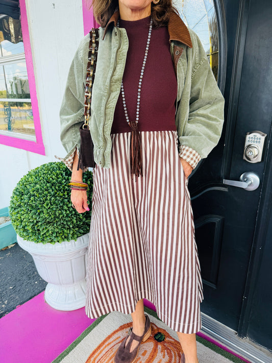 Brown Stripe Skirt Maxi