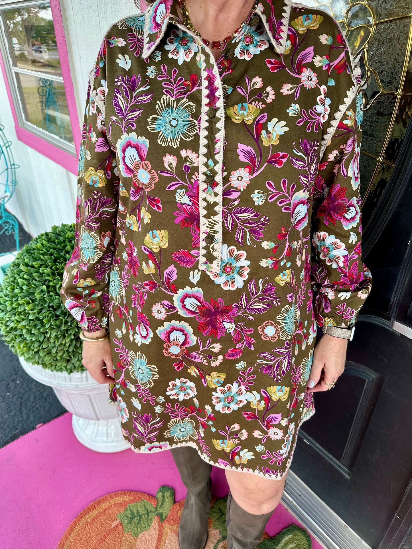 Ash Olive Print Shirt Dress