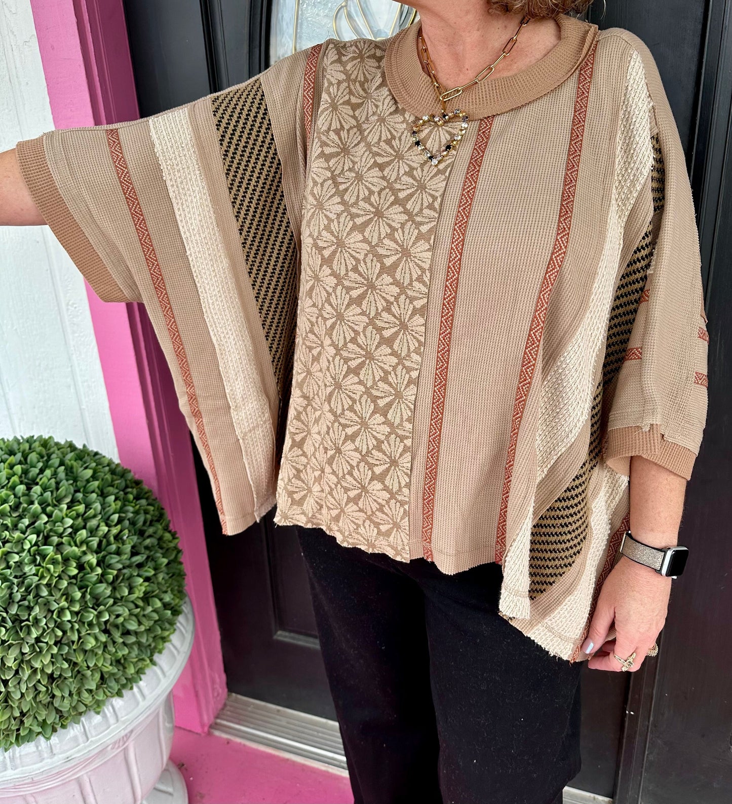 Coffee Vertical Stripe Top