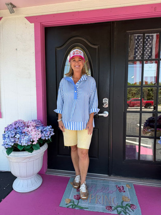 Blue & White Stripe 3/4 Slv Blouse