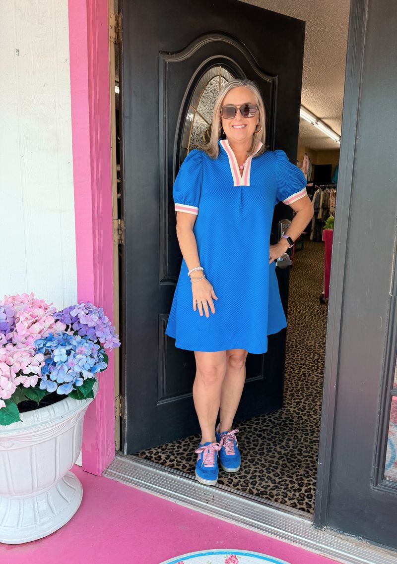 Blue Pink Trim Mini Dress