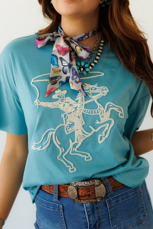 Blue Roping Cowboy Tee