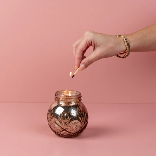 Blush Round Mercury Glass Candle