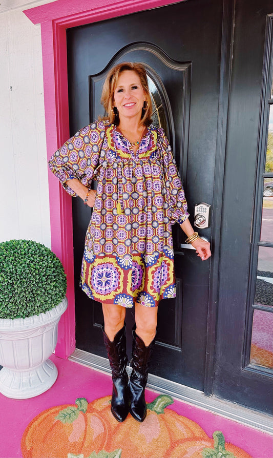 Purple Medallion Border Dress
