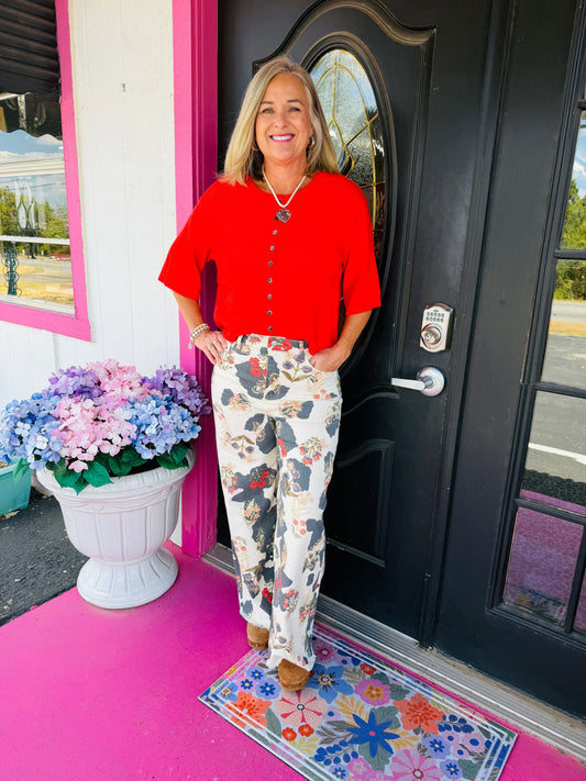 Cow Print Floral Pant