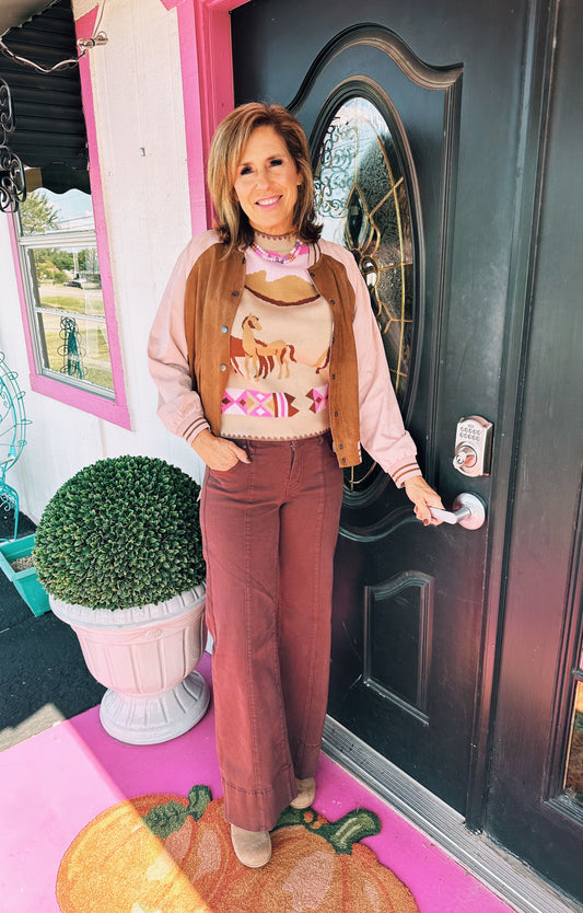 Beige Pink Pattern SS Sweater