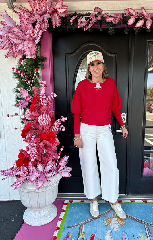 Red LS Boat Neck Sweater