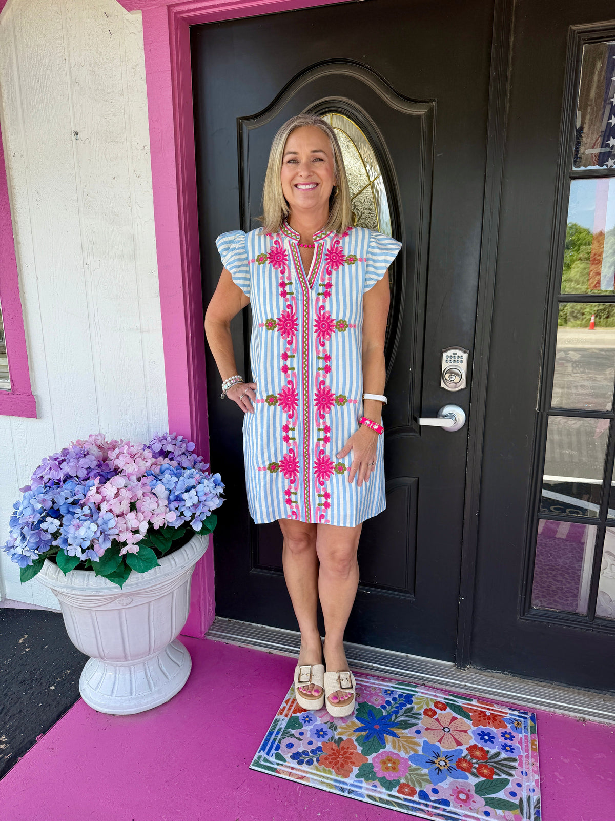 Blue Striped Embroidery Mini