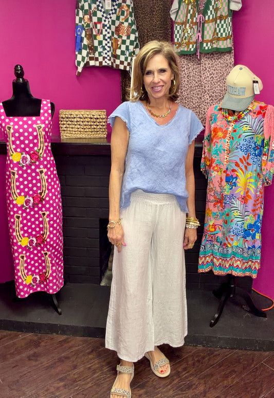 White High Waist Smocked Pant