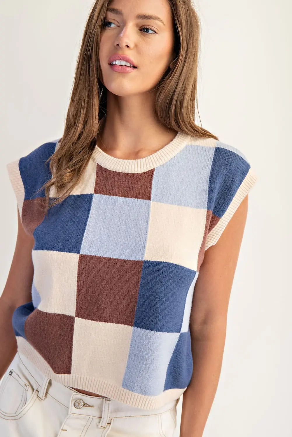 Frosted Mocha Checker Sweater Vest