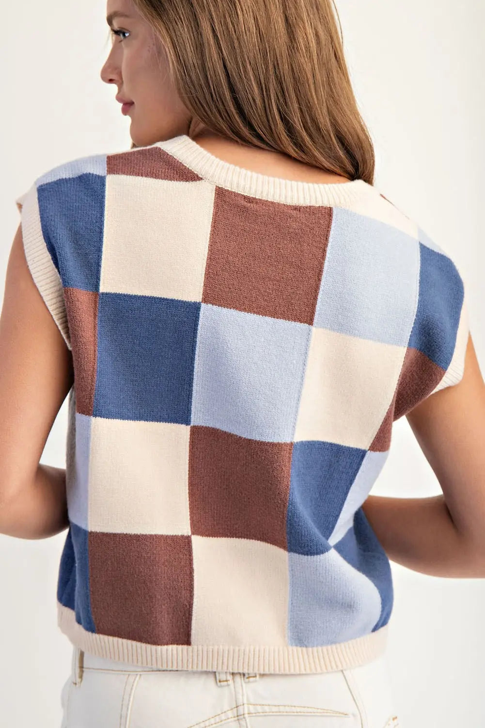 Frosted Mocha Checker Sweater Vest