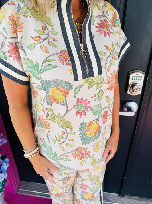 Oatmeal Floral Pant Set