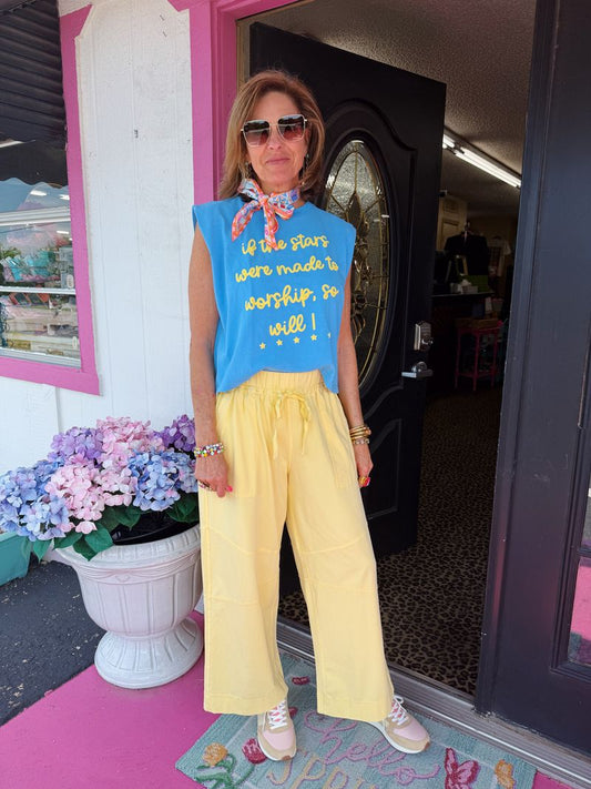 Yellow Drawstring Wide Leg Pants