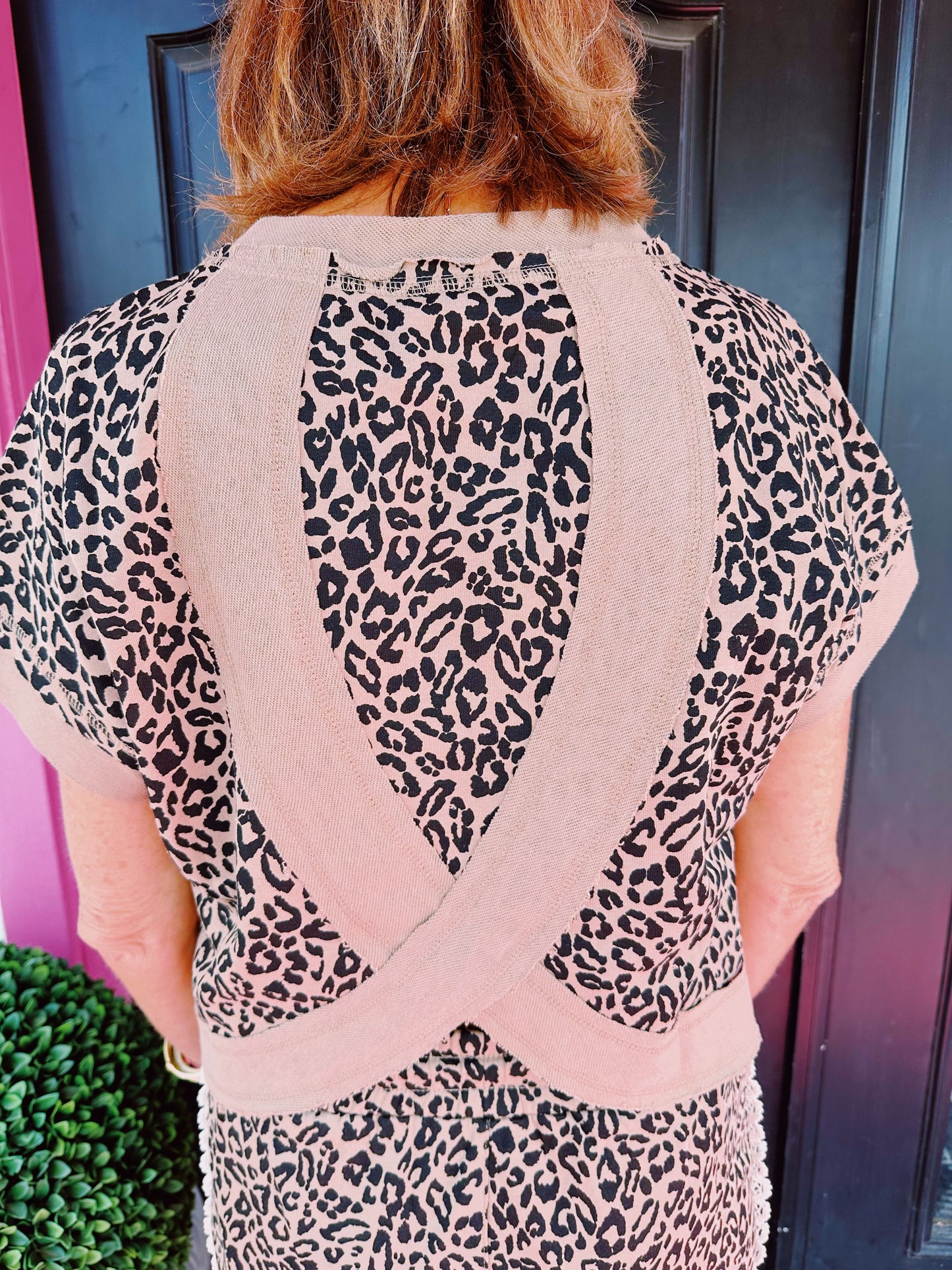 Leopard Stripe Lace Trim Pant Set
