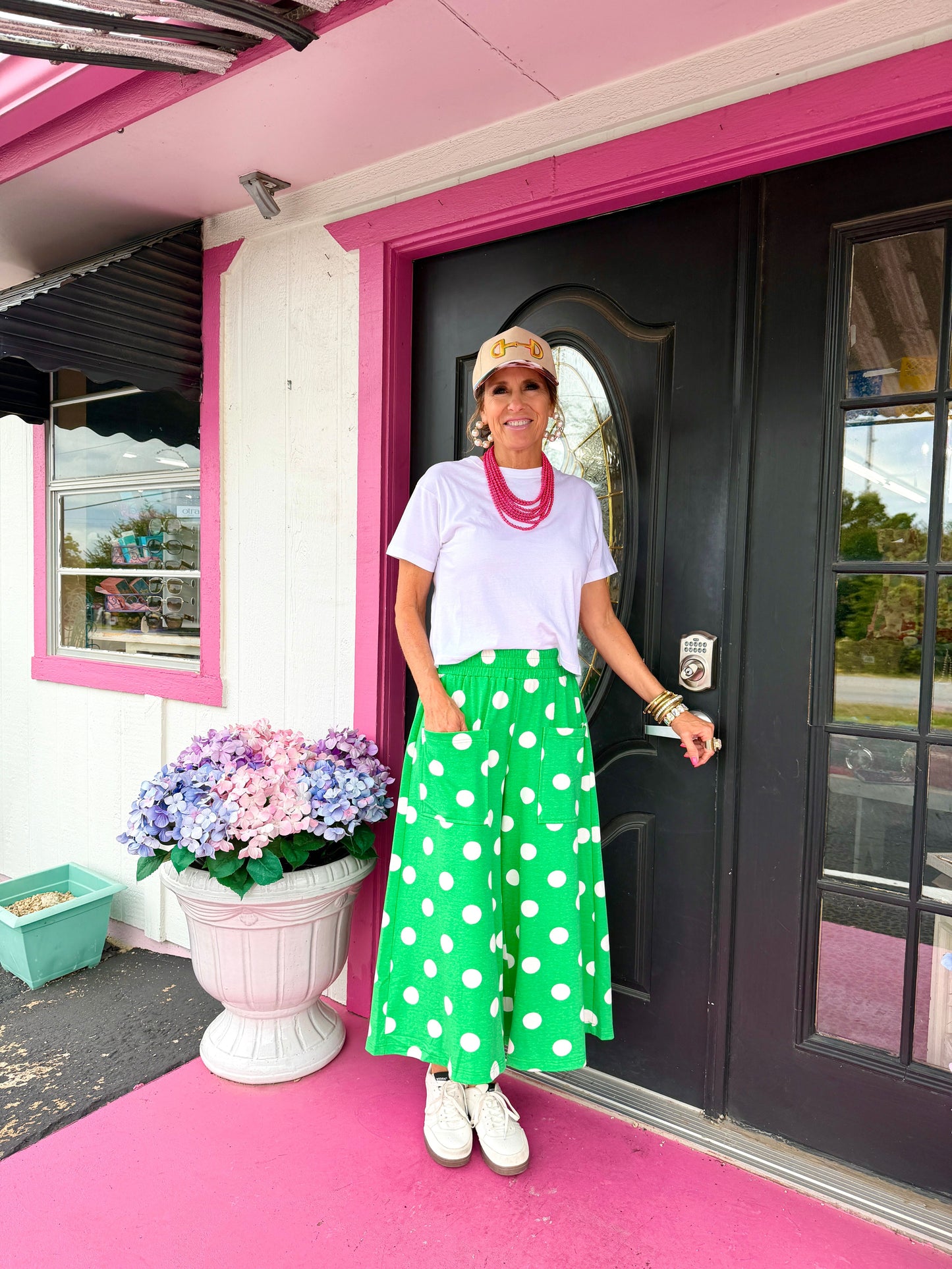 Green Polka Dot Pull On Pants