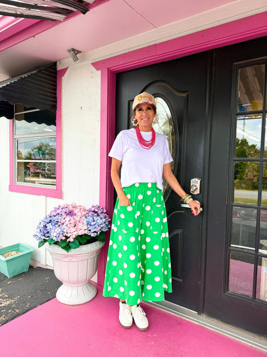 Green Polka Dot Pull On Pants