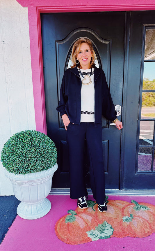 Zana Cream Black Emb LS Sweater