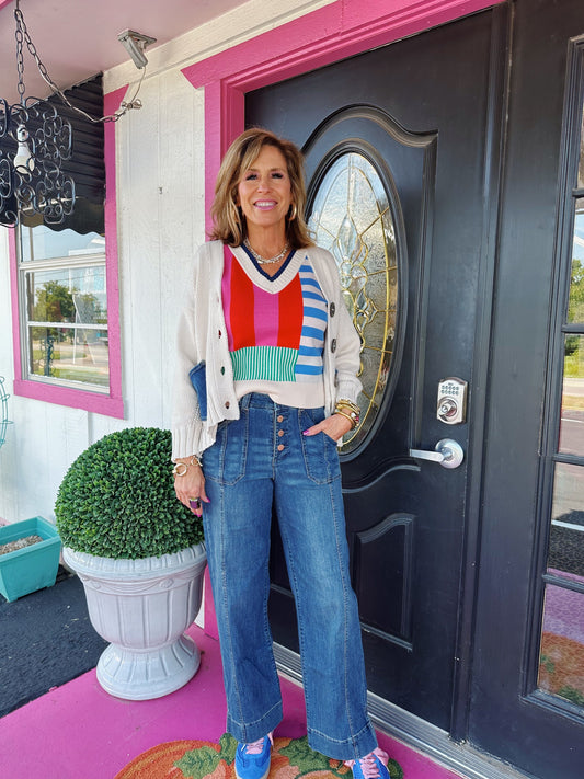 Cream Sleeveless Striped Knit Top