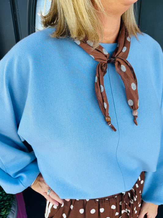Blue LS Front Seam Knit