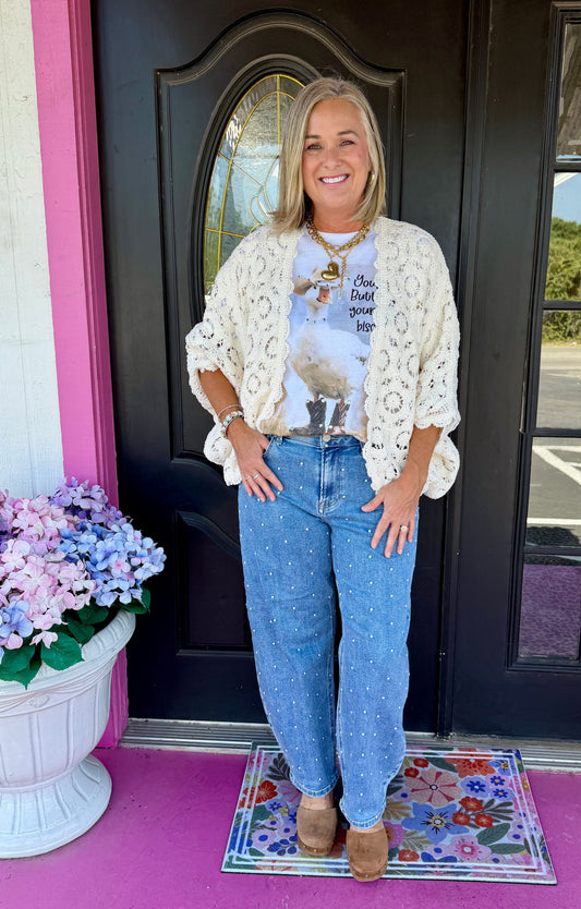 Cream Floral Crochet Shrug