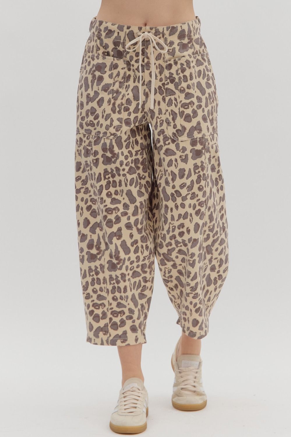 Ecru Leopard Barrel Crop Pant