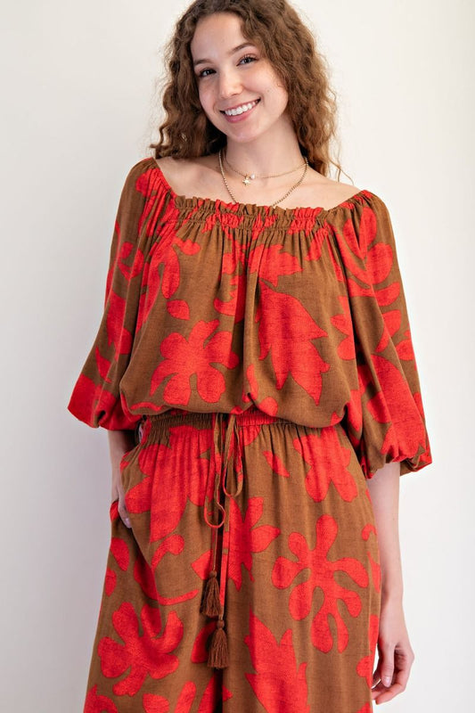 Camellia Bubble Slv Elastic Top