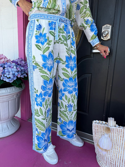 Blue & Green 3/4 Slv Pant Set
