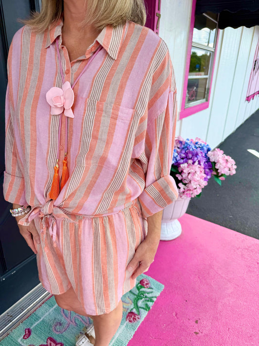 Multi Striped LS & Shorts Set