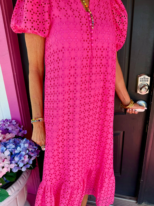 Hot Pink Eyelet SS Maxi
