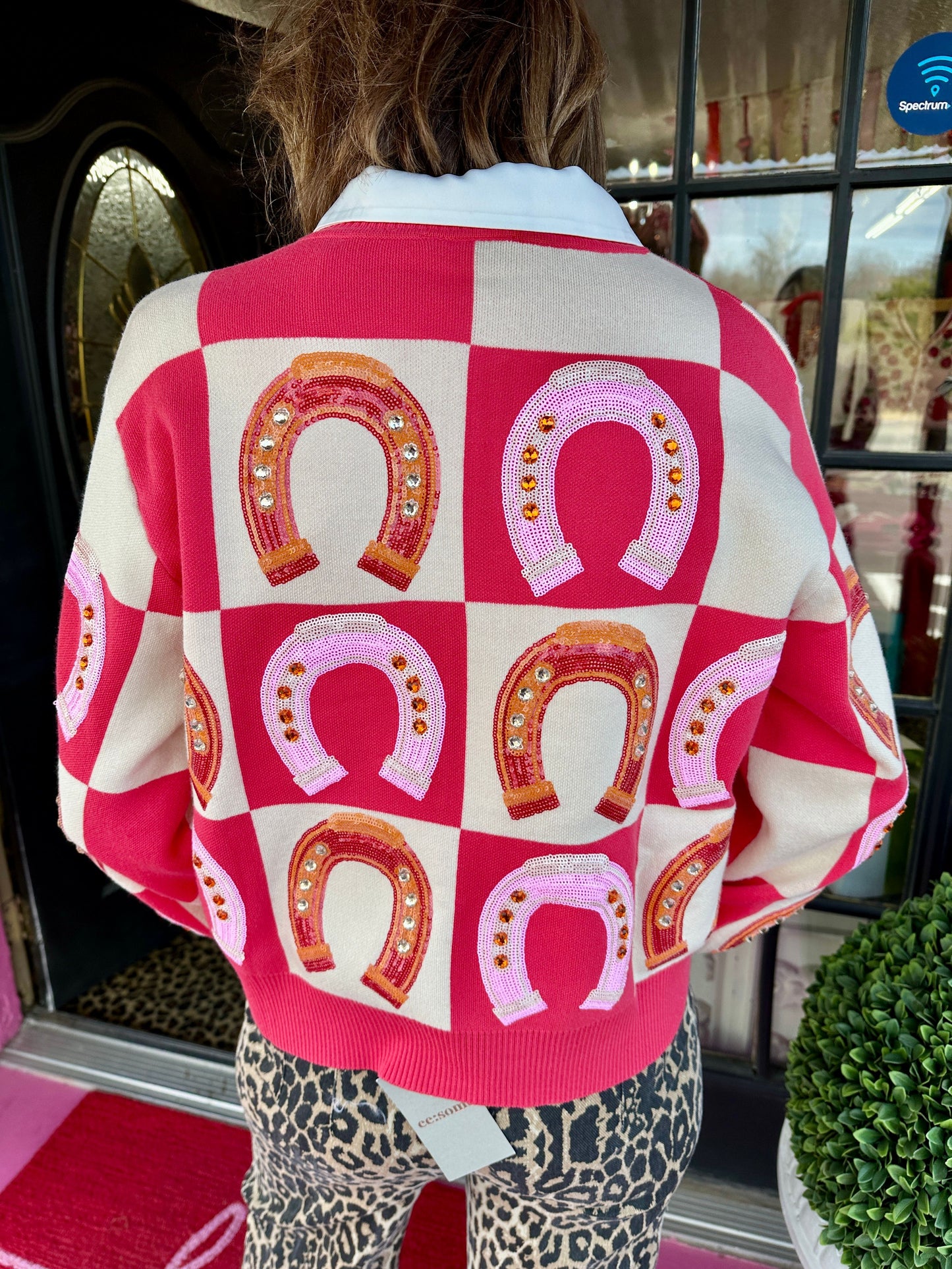 Pink Checker Horseshoe Sweater