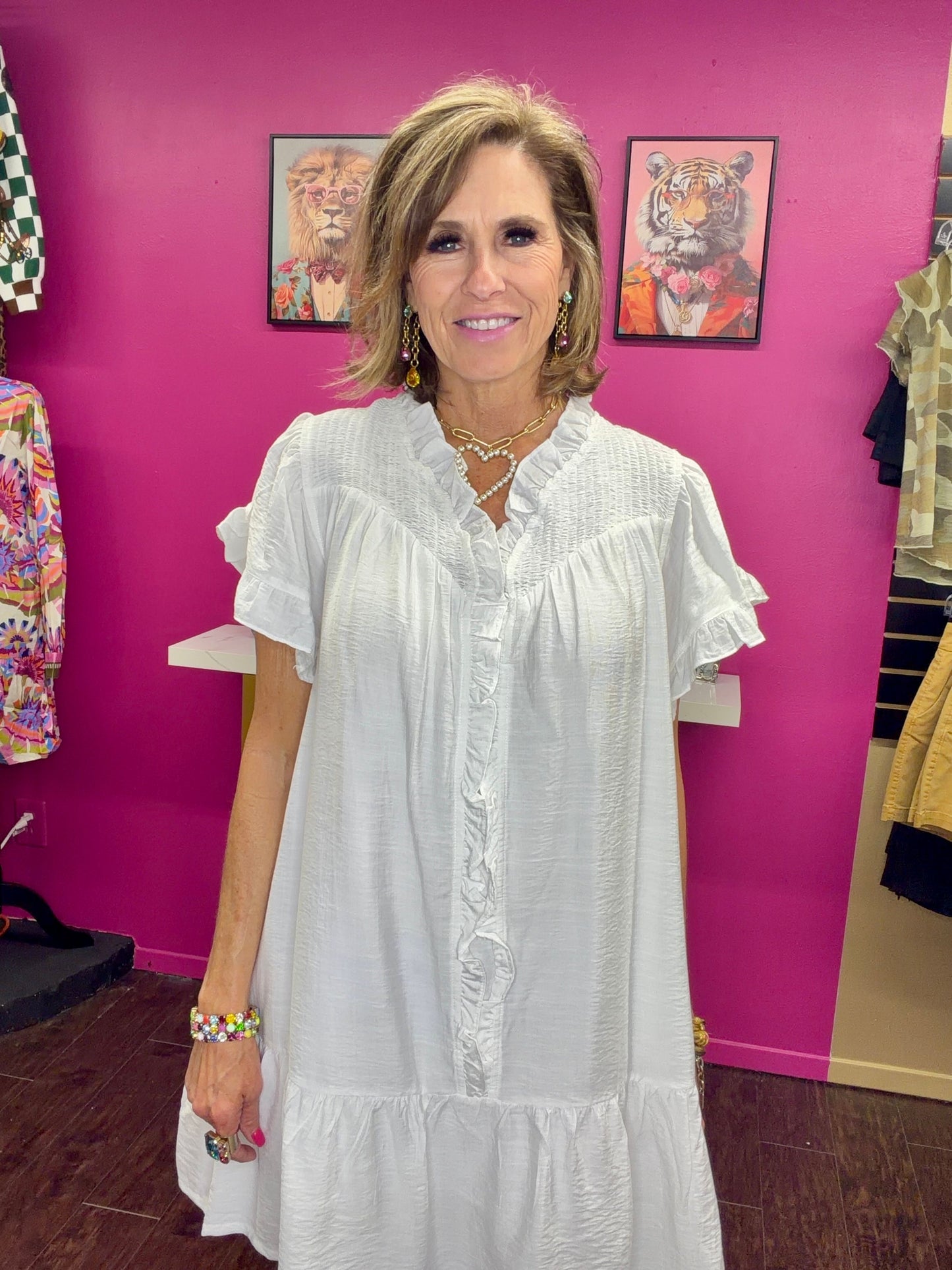 White Smock Detail Mini Dress