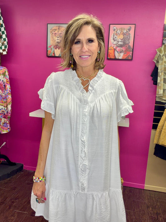White Smock Detail Mini Dress