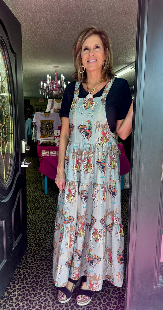Sage Howdy Overall Dress