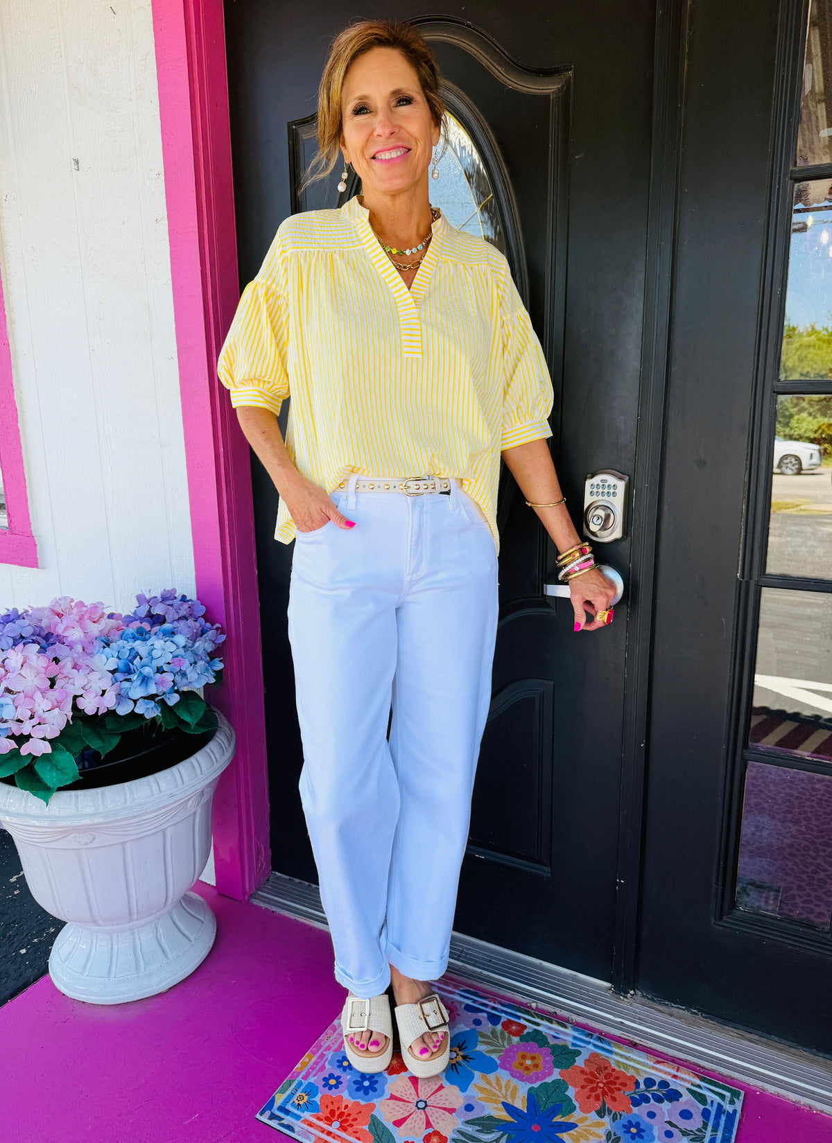 Yellow Striped Relaxed Slv Top