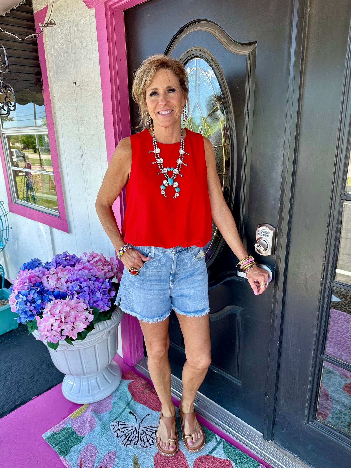 Red Sleeveless Bubble Tank