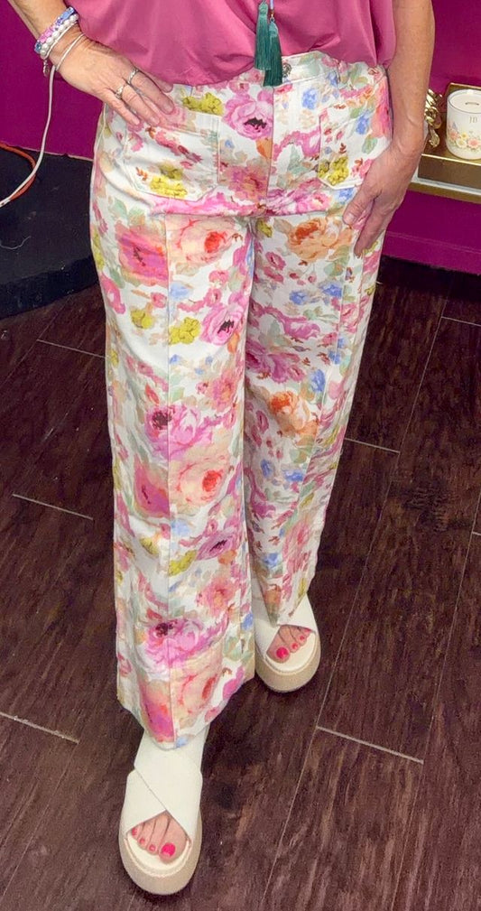 Pastel Floral Front Pocket Pants