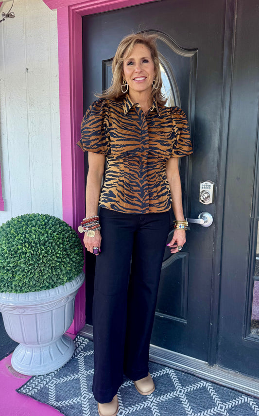 Tiger Novelty Jacquard Britt Top