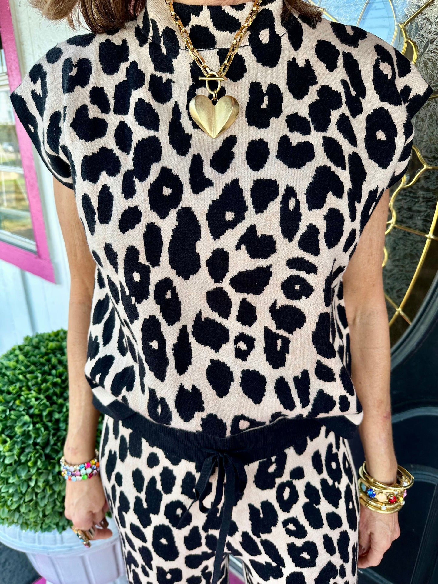 Leopard SS Sweater Pant Set