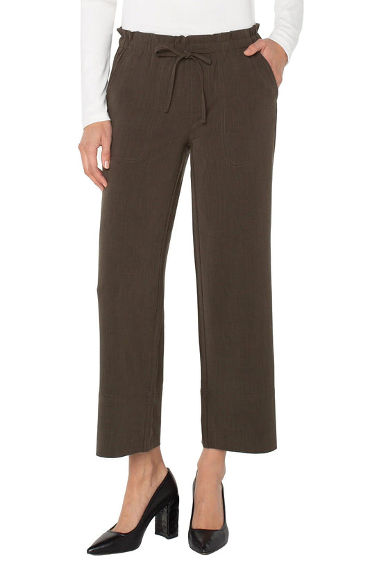 Olive Pull On Tie Wide Leg Pant