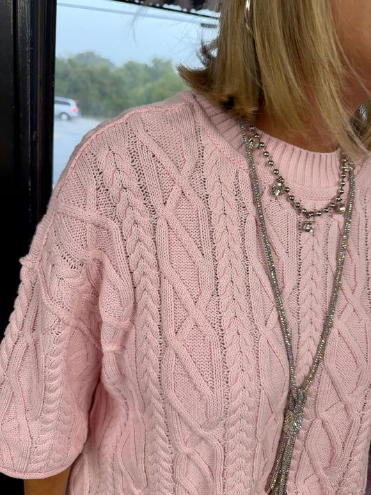 Baby Pink Cable SS Sweater
