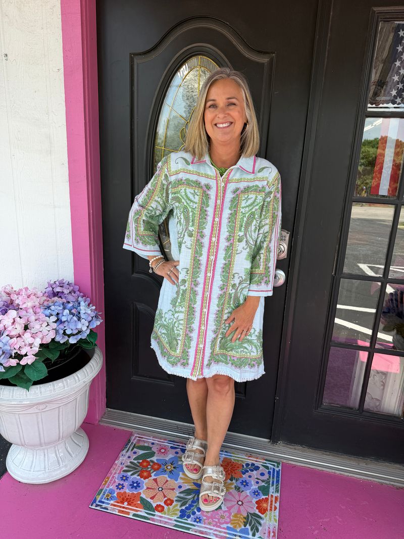 Blue Paisley Shift Dress