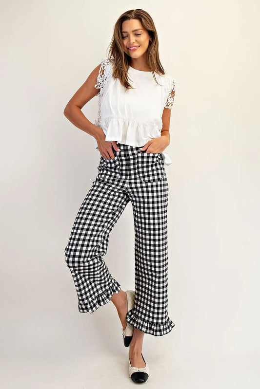 Black Gingham Ruffle Pant